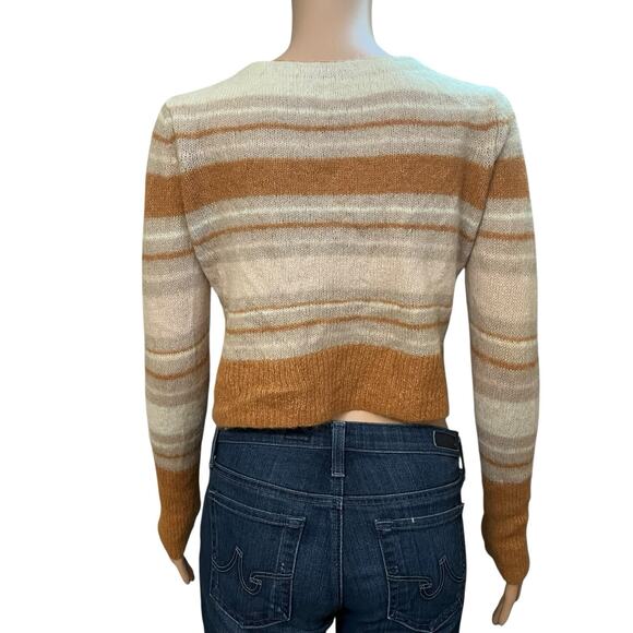 Free People Kinsley Cardigan Small Cropped Stripped Button Down Alpaca Wool Knit - Picture 4 of 7